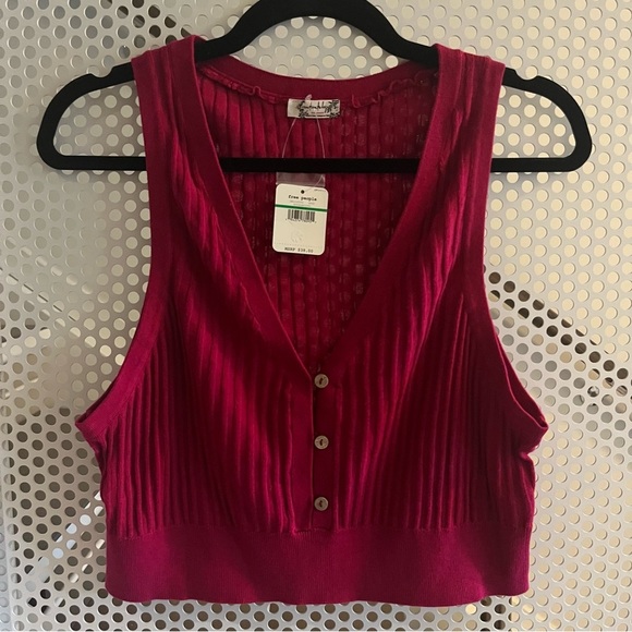 Free People Saturday Morning Cropped Knit Ribbed Top Size Large in Red N… - Picture 2 of 11
